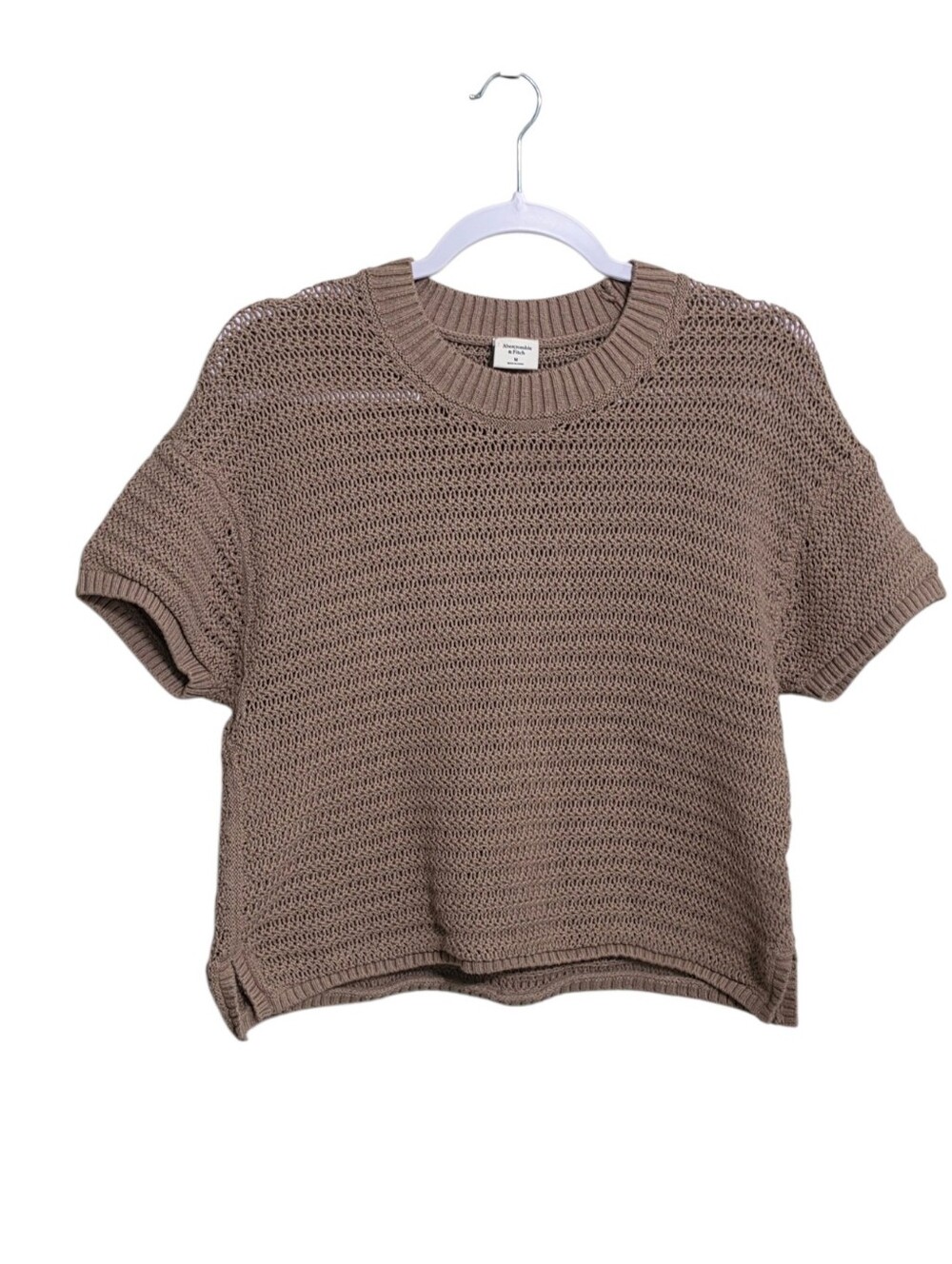 Abercrombie & Fitch Brown Loose Knit Short Sleeve Seeater Top M Boho